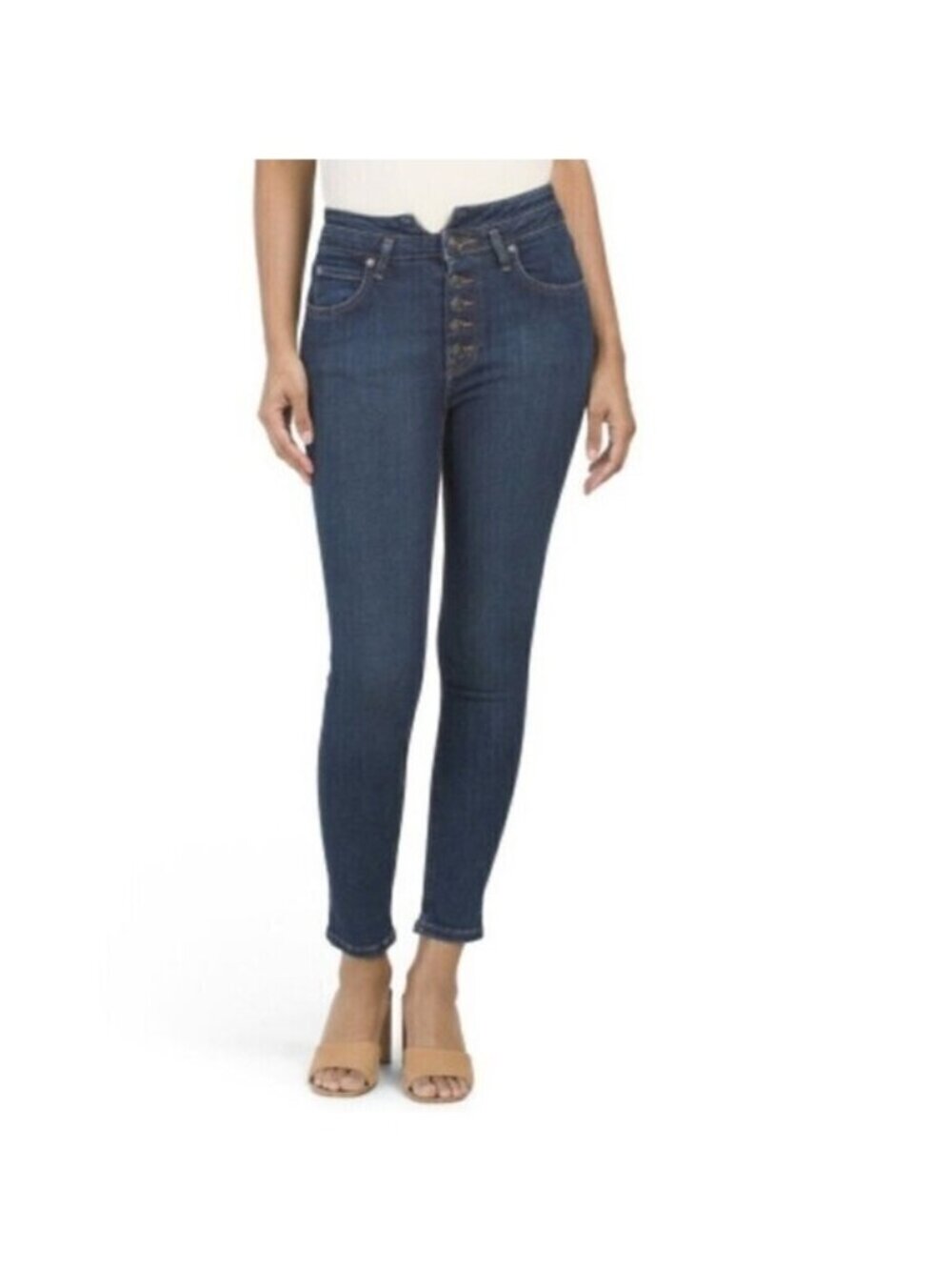 Free People Jeans Women's Size 25 Dark Blue Stretch Denim Skinny Leg Button New